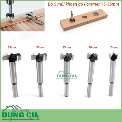 Bộ 5 mũi khoan gỗ forstner 15-35mm