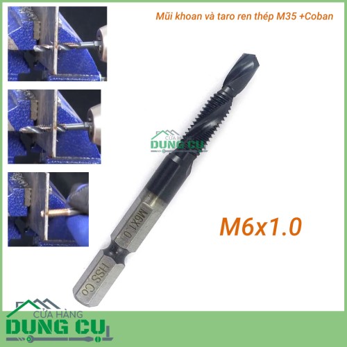 Mũi khoan taro ren M6x1.0 cao cấp thép M35+Co