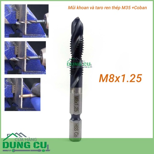 Mũi khoan taro ren M8x1.25 cao cấp thép M35+Co