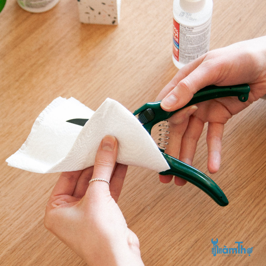Làm sạch kéo của bạn bằng cồn tẩy rửa sau đó lau bằng khăn giấy
